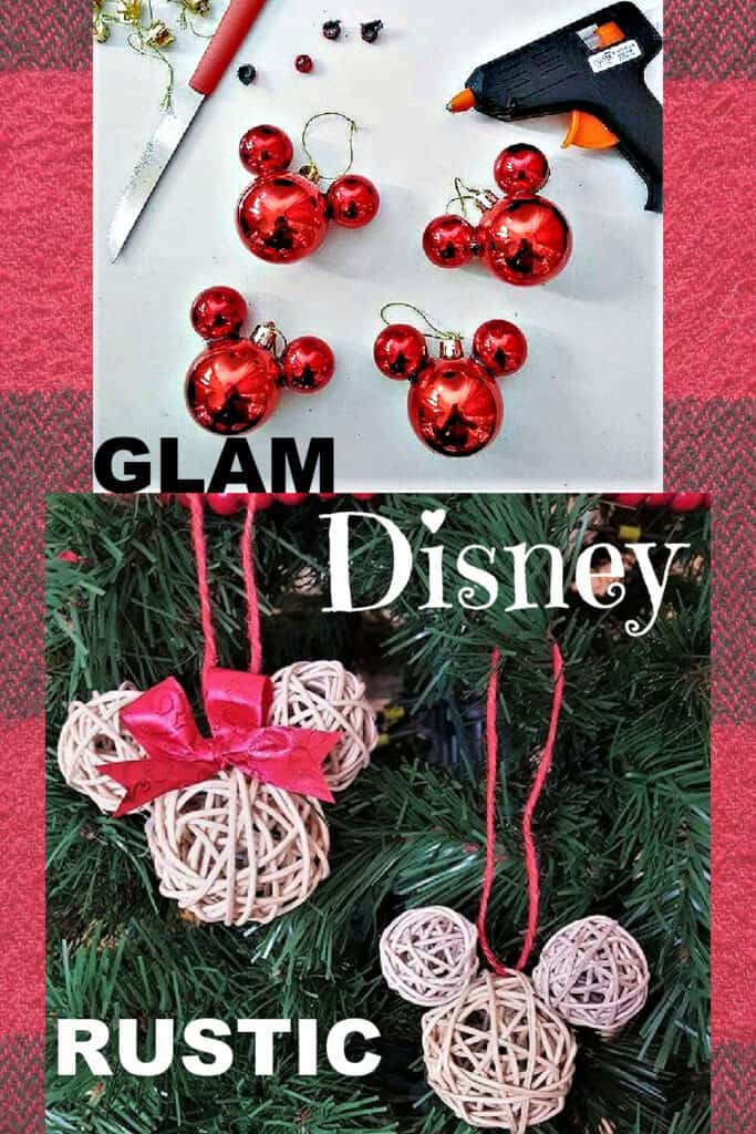 DIY Glam and Rustic Mickey Mouse Christmas Ornaments