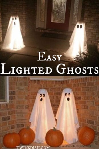 DIY Lighted Ghosts on Porch