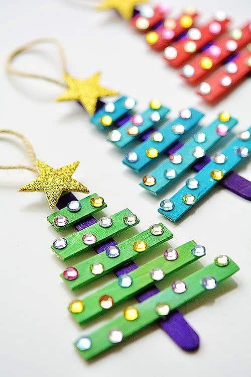 Easy DIY Glittering Popsicle Tree Ornament. Simple yet beautiful dollar store craft gift idea anyone can make, even kids,