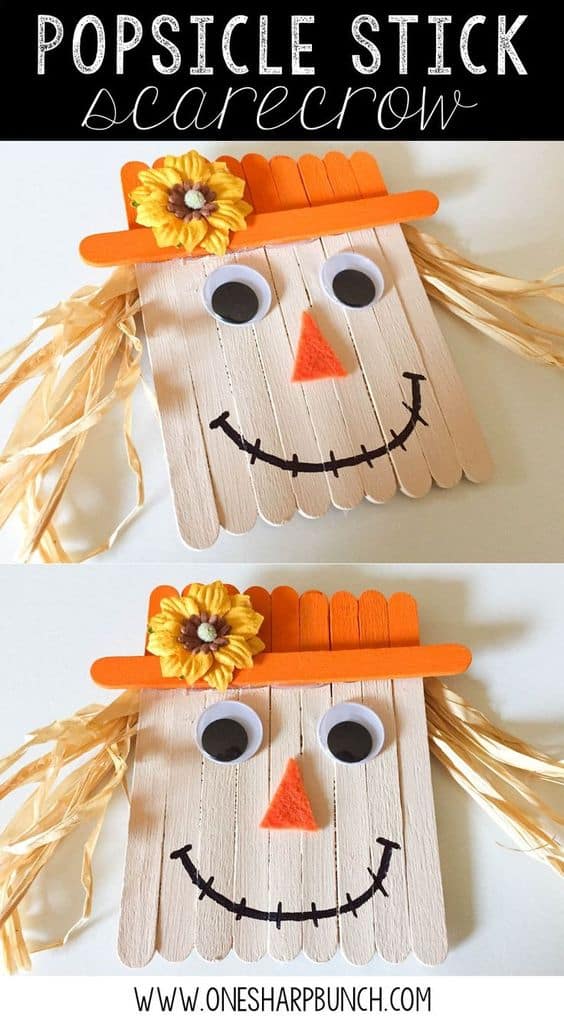 Popsicle Stick Scarecrow Fall Kids Craft