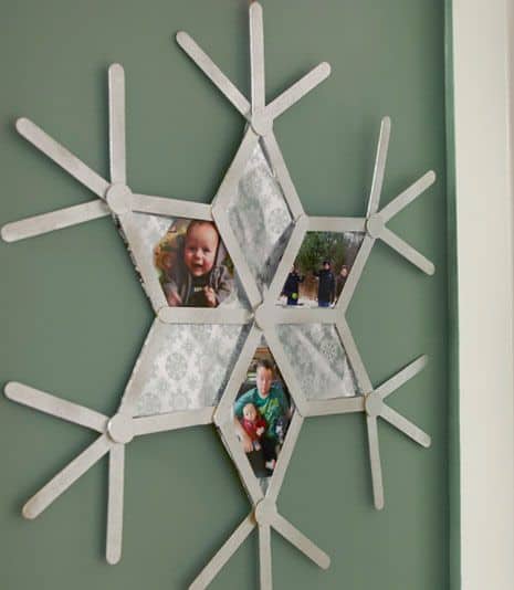 DIY Popsicle Stick Snowflake Picture Frame Christmas Decoration Craft