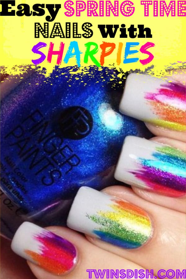 Simple Nail design hack for Spring and Summer nails using Sharpies. So pretty on glitter nails.