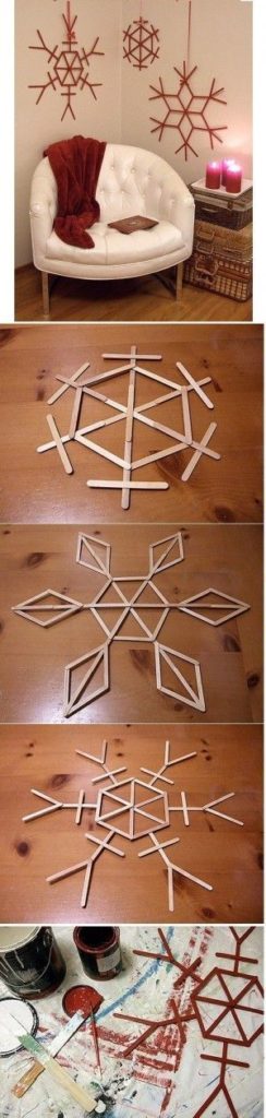 Easy DIY Snowflake Popsicle Stick Farmhouse Christmas Decoration for kids to make