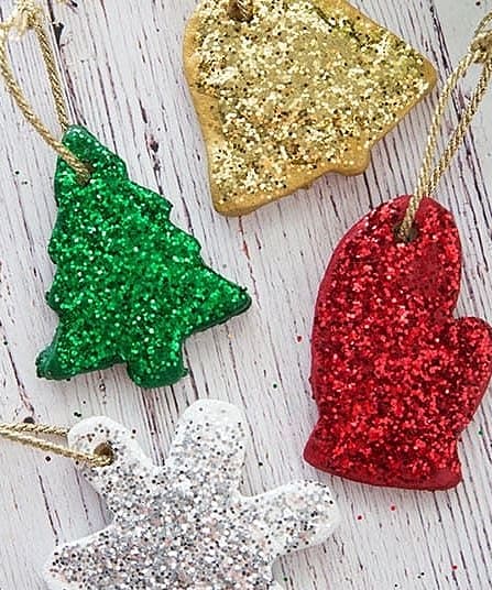 Easy DIY Glitter Christmas Tree Ornaments using salt dough, perfect kids craft idea, Christmas Tree ideas, Christmas gift ideas, farmhouse decor, Christmas crafts, DIY Christmas decorations, DIY Christmas gifts, Teachers gifts, gifts for friends DIY gifts