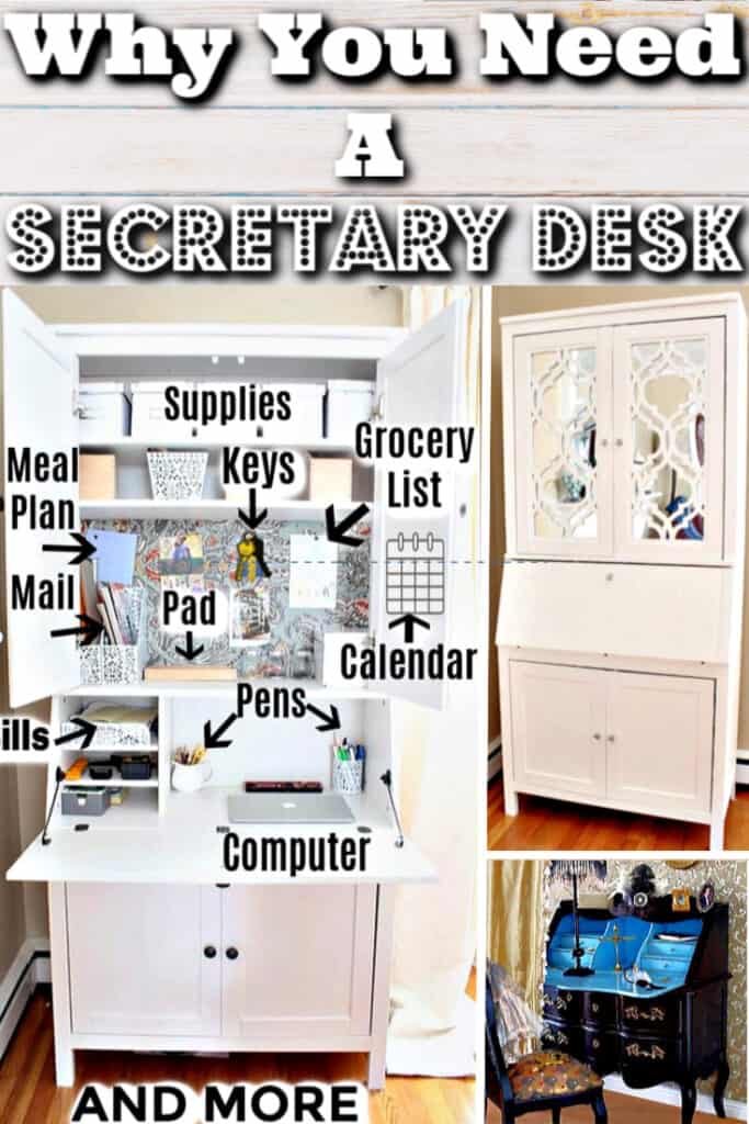 Secretary Desk DIY Inspiration. The best desk for small spaces like dorms, apartments, and bedrooms. Great for home offices too.