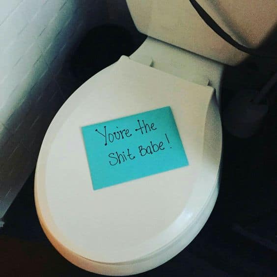 You're the shit pun surprise sticky love note on toilet. Perfect Valentines Day or anniversary idea for him! Funny! DIY boyfriend gifts.