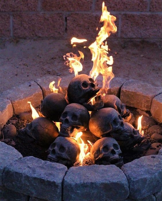 Halloween Cement Skulls in Fire Pit