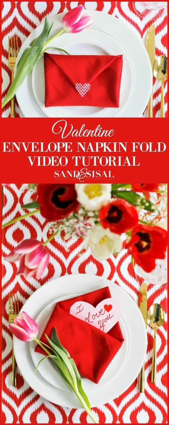 How To Fold A Napkin into a Envelope for a Love Note dinner decor idea for him, for her, for brunch, for Valentines Day, for dinner date, for kids, for boyfriend