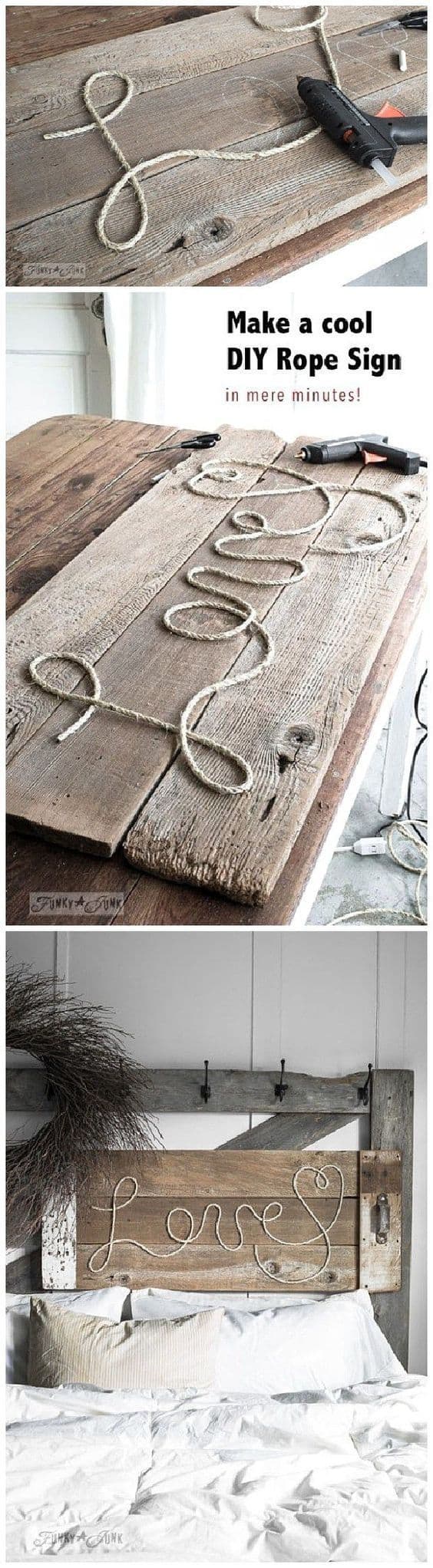 Easy DIY Valentines Day Farm House Love Rope Sign, from the Ultimate DIY Valentines Day Guide, gifts for him, DIY boyfriend gifts, Valentines Day decor, crafts, kids, for her