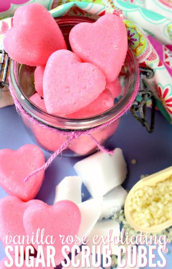 Easy DIY Valentines Day Sugar Scrub Cubes, from the Ultimate DIY Valentines Day Guide, gifts for him, boyfriend gifts, Valentines Day decor, crafts, kids, for her