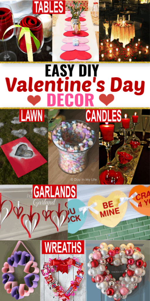 Easiest DIY Valentines Day Decor Ideas that cost you almost nothing including rustic and elegant decor for the mantle, classrooms, outdoor, wreath, and tables. Most use dollar store supplies you may already have around the house. 