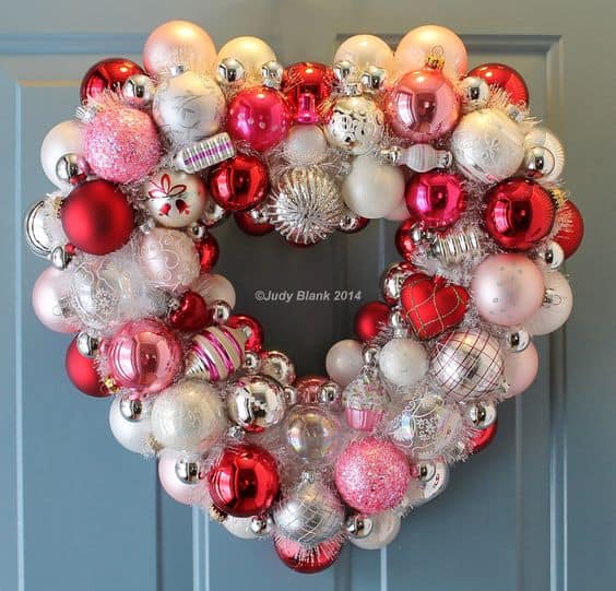 DIY Valentines day Balls Wreath for your door, crafts, kids, dinner, parents, and party.