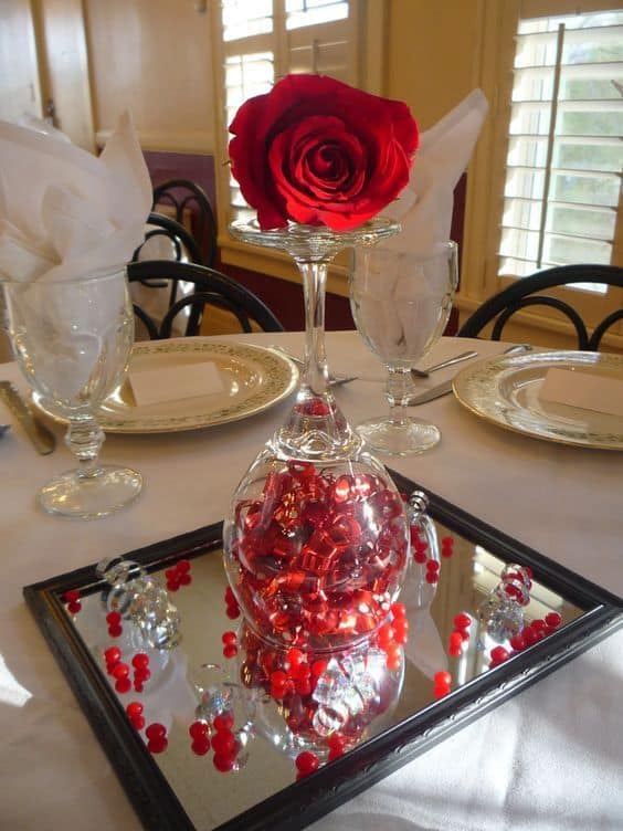 Use a fake or real rose for this Easy DIY Valentines Day Table Decor Idea, for Dinner dates, for center pieces, for him, for her, for Boyfriend, for date night.