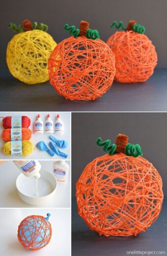 Yarn and Glue Pumpkin Fall Craft For Kids