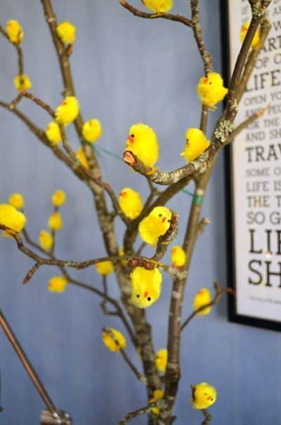 Easy Dollar Store DIY Easter Tree with chicks craft decoration idea for Spring