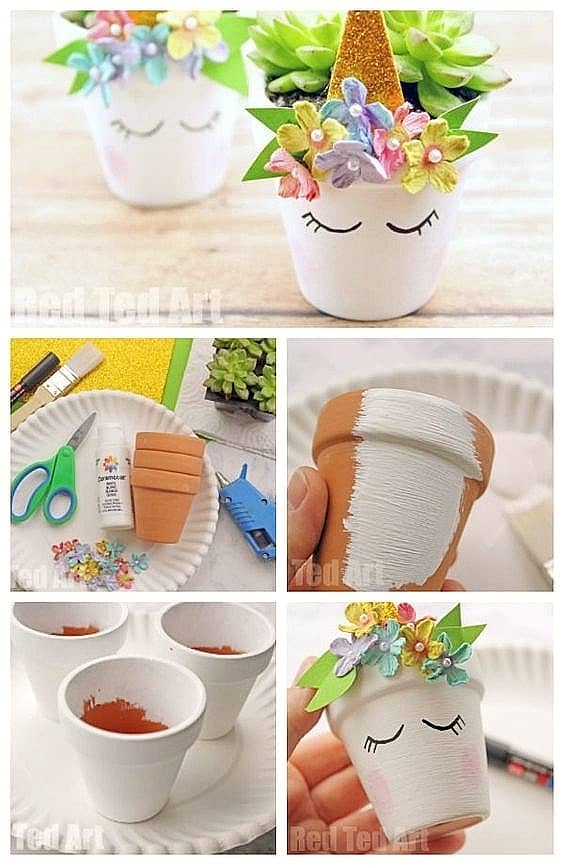 Easy DIY unicorn Flower Pot Idea Kids can make for Mothers Day. A great last minute gift idea you an do for Mom's, GrandMother, or Grauntie. On a budget idea.