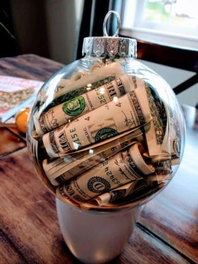 Easy DIY Money Christmas Ornament craft, and gift idea. Great for kids, teens, guys, friends, and family.