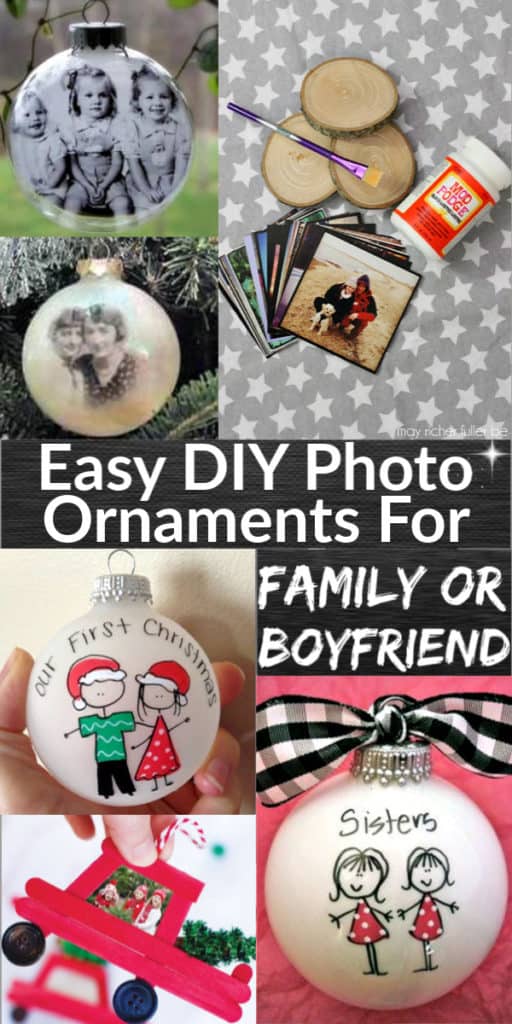 Easy DIY Photo Tree Ornament Christmas Gift Idea for Mom, Grandparents, boyfriend, and bestie. Creative cheap Christmas craft gift for kids to make. #ChristmasTreeIdeas #Rustic #DIYGifts #ChristmasCrafts