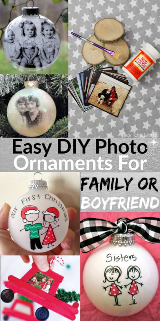 Easy DIY Christmas Photo Ornaments gift ideas for Mom for Grandparents for boyfriend and for family! Creative and simple homemade wood crafts gift even kids can make. #rustic #ChristmasCrafts #DIYGifts