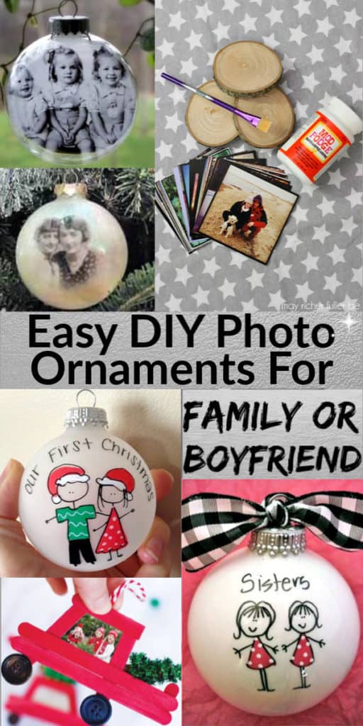 Easy DIY Photo Tree Ornament Christmas Gift Idea for Mom, for Grandparents, for boyfriend, for family, and best friend. Creative cheap Christmas craft gift for kids to make. #ChristmasTreeIdeas #Rustic #DIYGifts #ChristmasCrafts