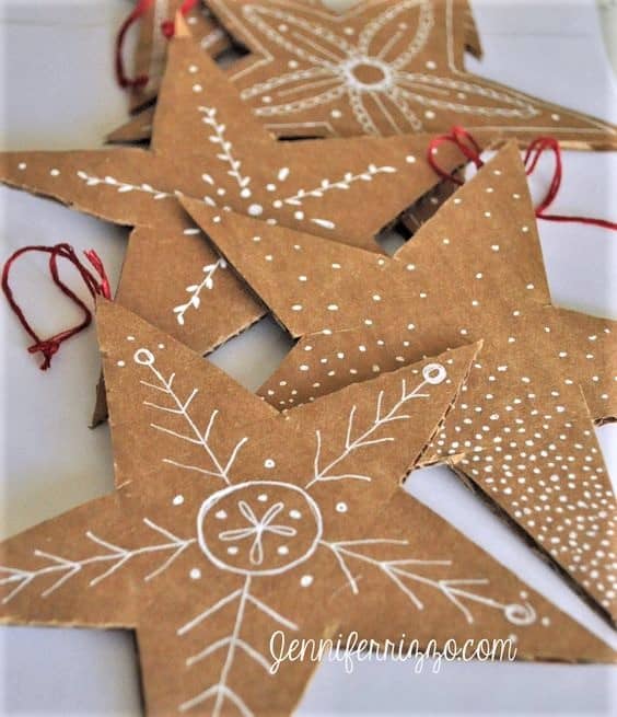 Easy DIY Cardboard Star Ornament. Simple yet beautiful dollar store craft gift idea anyone can make, even kids #rustic