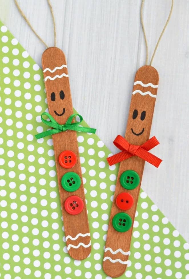 Easy DIY Popsicle Gingerbread Man Ornament. Simple yet beautiful dollar store craft gift idea anyone can make, even kids,