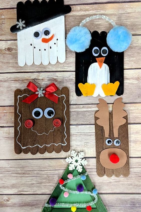 Easy DIY Popsicle Christmas Character Ornament. Simple yet beautiful dollar store craft gift idea anyone can make, even kids,