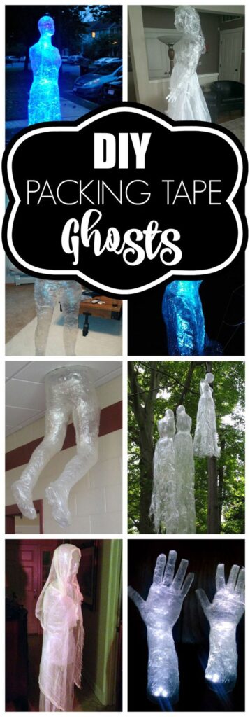 gHOSTS MADE OUT of packing tape for Halloween Decor